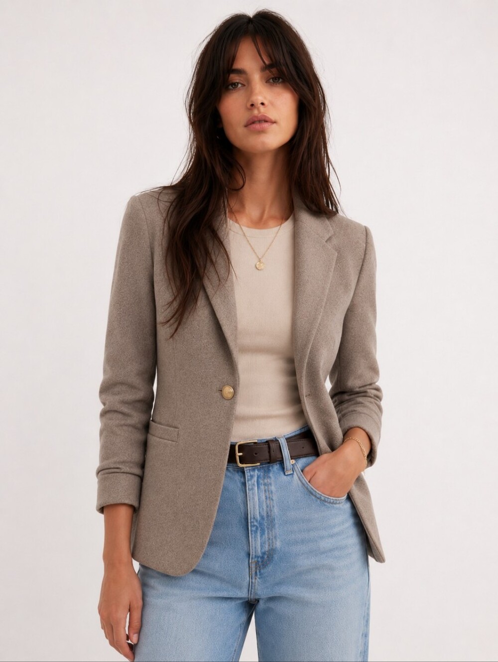 J. Crew Camille Sweater Blazer in Sand Wool Stretch Blend Size Small